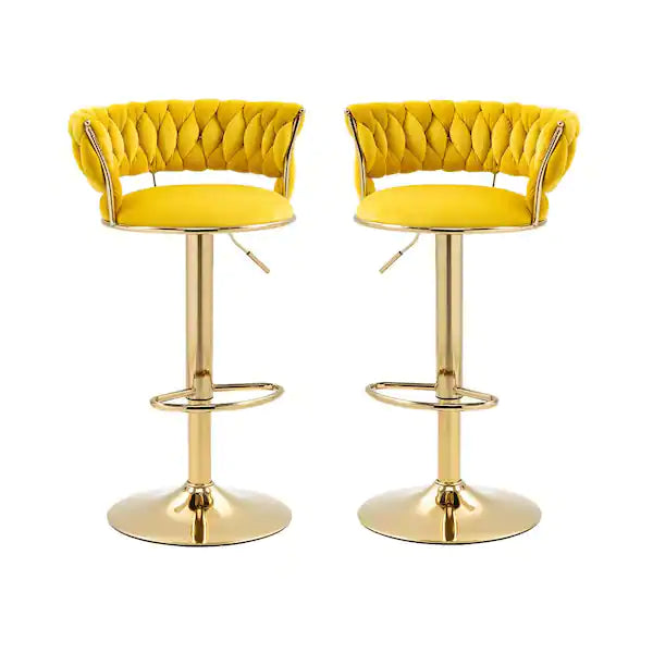 IRENE — Velvet Knot Back Swivel Bar Stools 2pc Set