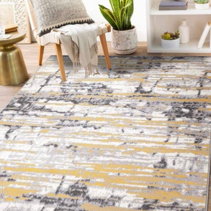 Yellow & Gray Abstract Area Rug