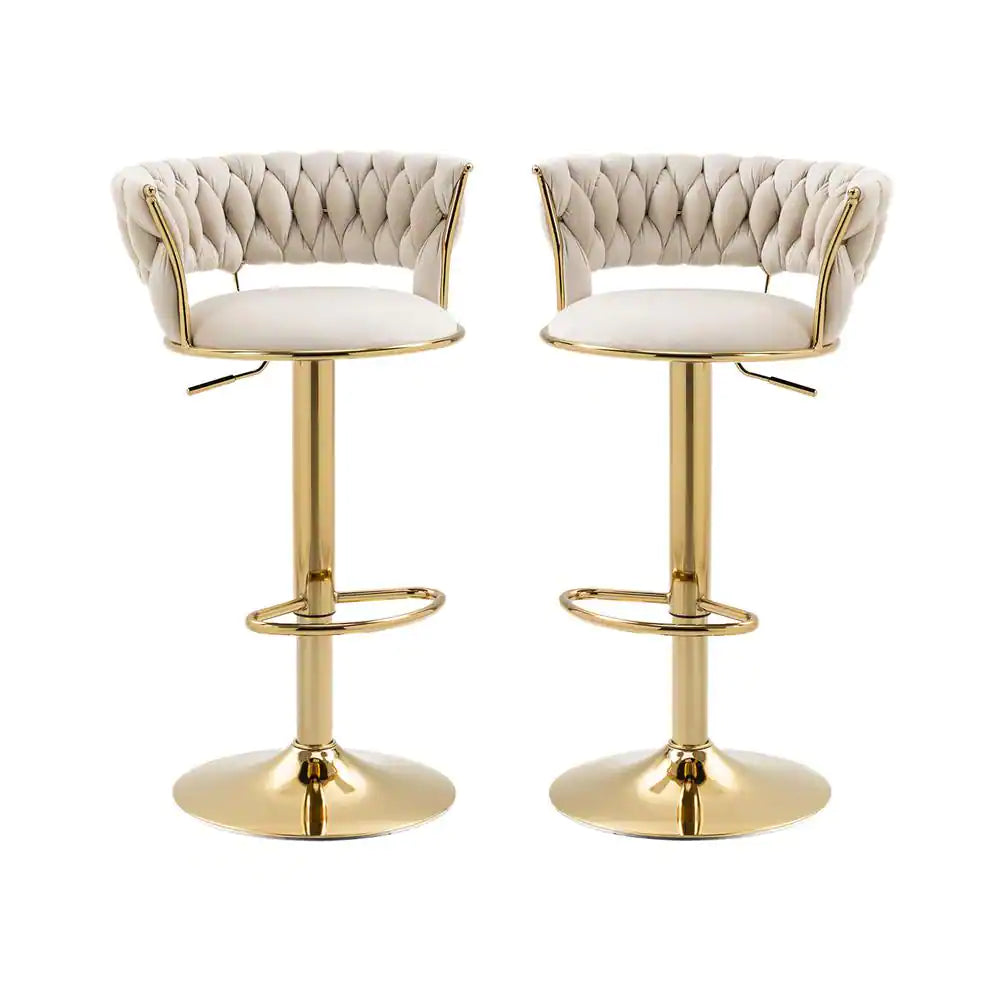 IRENE — Velvet Knot Back Swivel Bar Stools 2pc Set