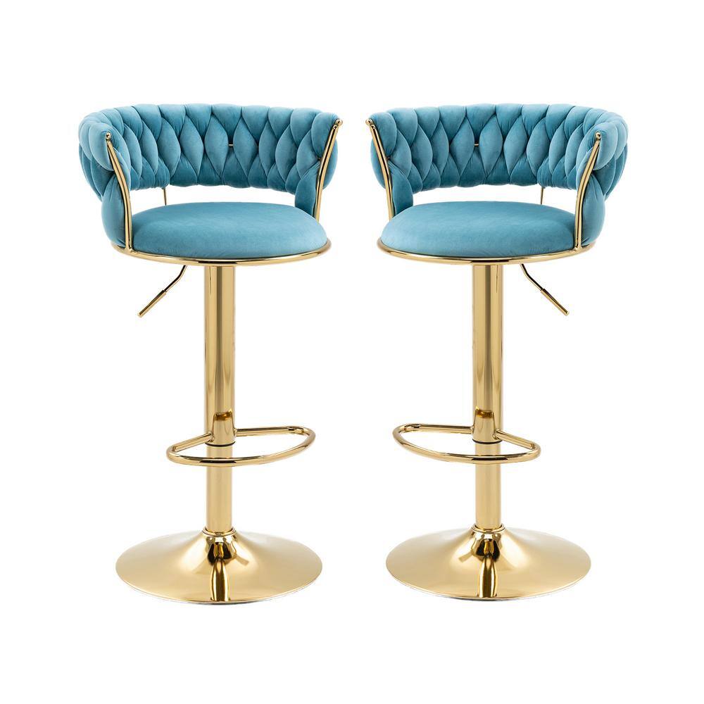 IRENE — Velvet Knot Back Swivel Bar Stools 2pc Set