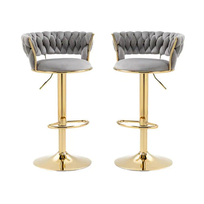 IRENE — Velvet Knot Back Swivel Bar Stools 2pc Set