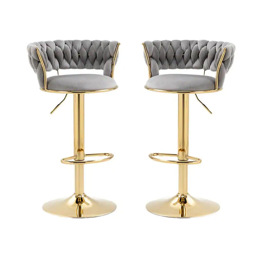 IRENE — Velvet Knot Back Swivel Bar Stools 2pc Set