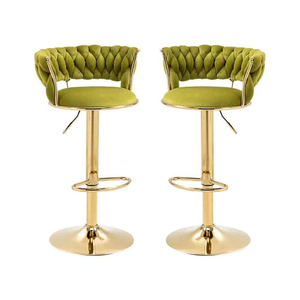 IRENE — Velvet Knot Back Swivel Bar Stools 2pc Set