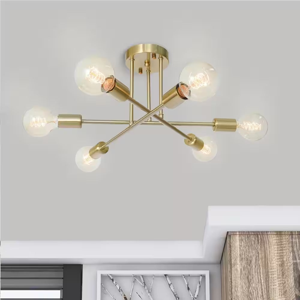 GRANT — 6 Light Sputnik Semi-Flush Mount