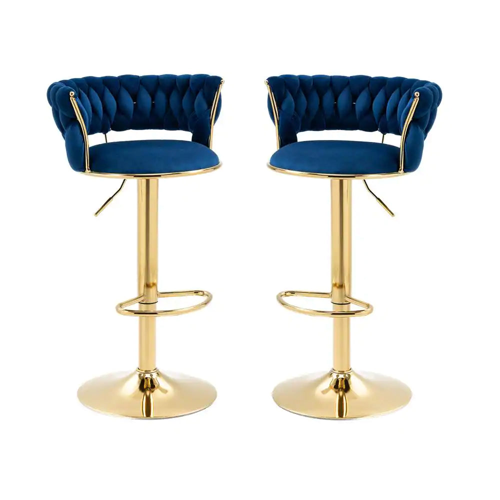 IRENE — Velvet Knot Back Swivel Bar Stools 2pc Set