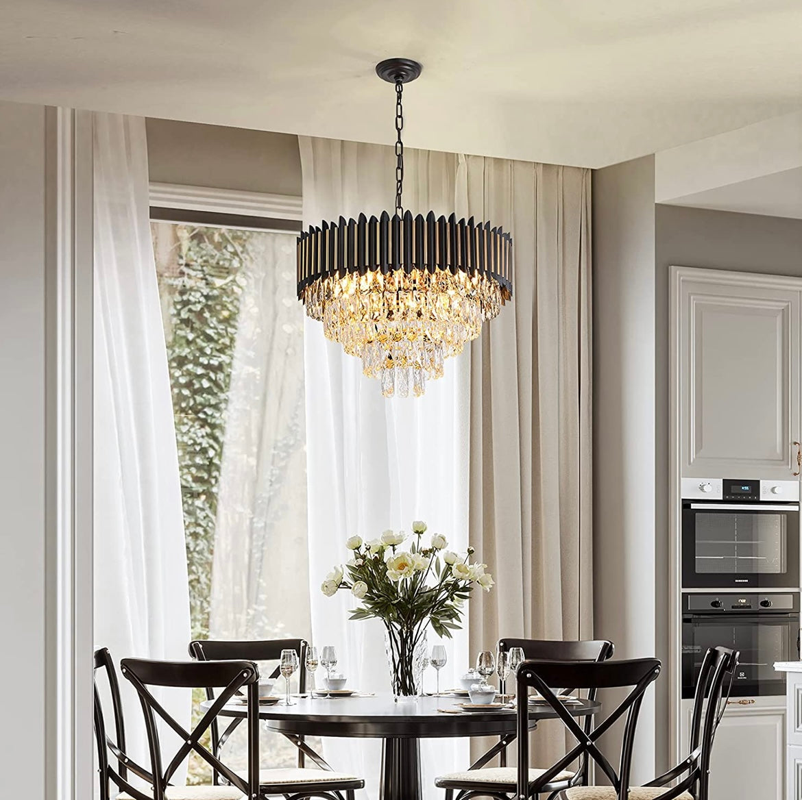 GISELLE — Black & Gold Tiered Crystal Chandelier