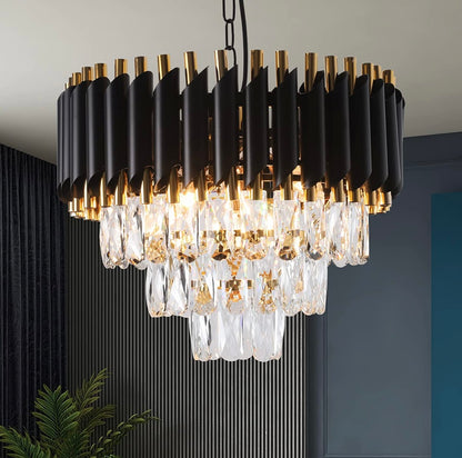 GISELLE — Black & Gold Tiered Crystal Chandelier