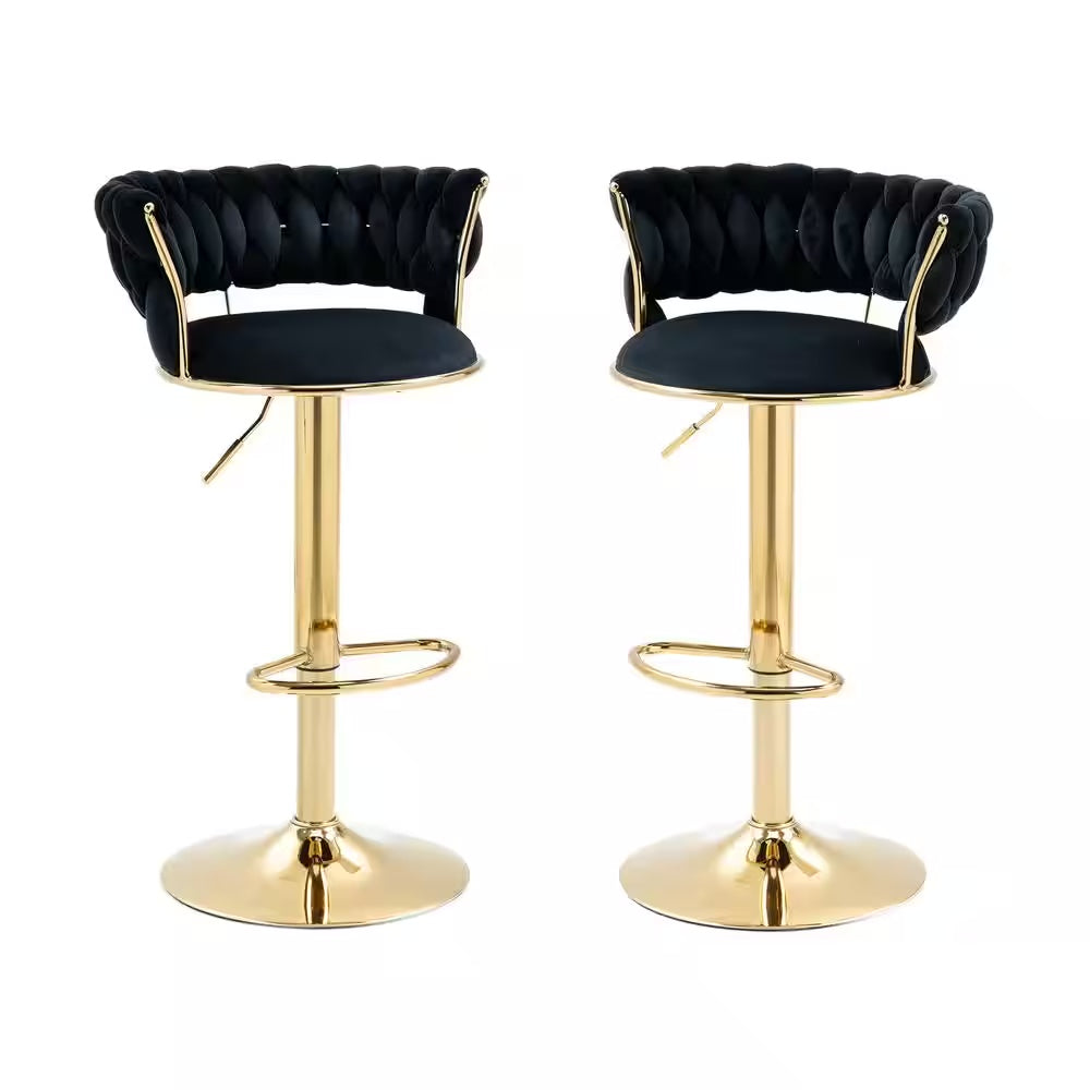 IRENE — Velvet Knot Back Swivel Bar Stools 2pc Set