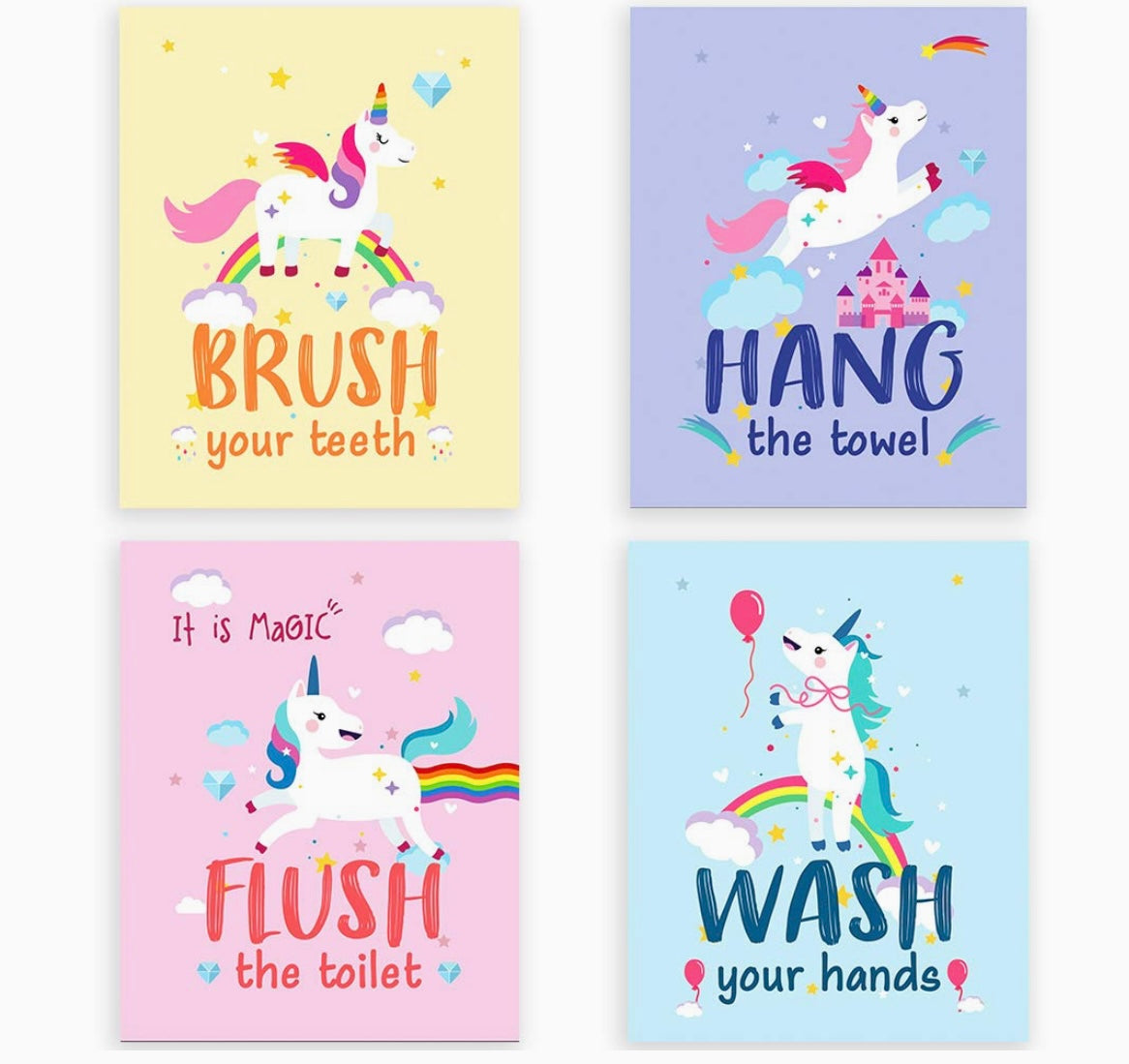 Watercolor Unicorn Bathroom Wall Art