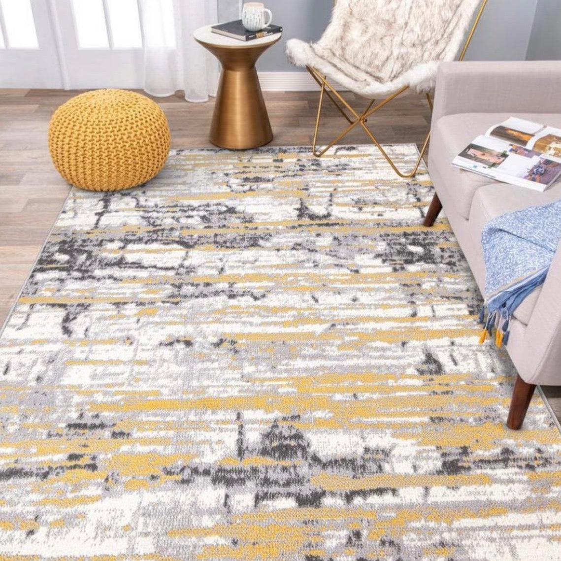 Yellow & Gray Abstract Area Rug