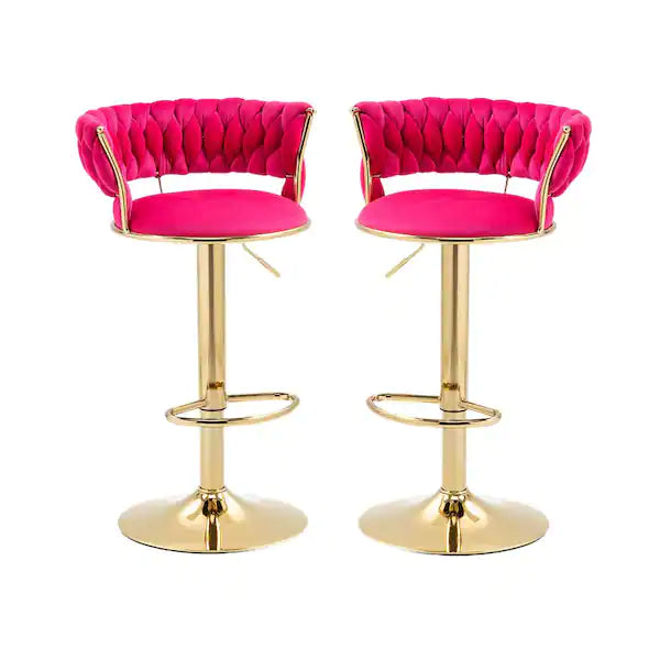 IRENE — Velvet Knot Back Swivel Bar Stools 2pc Set