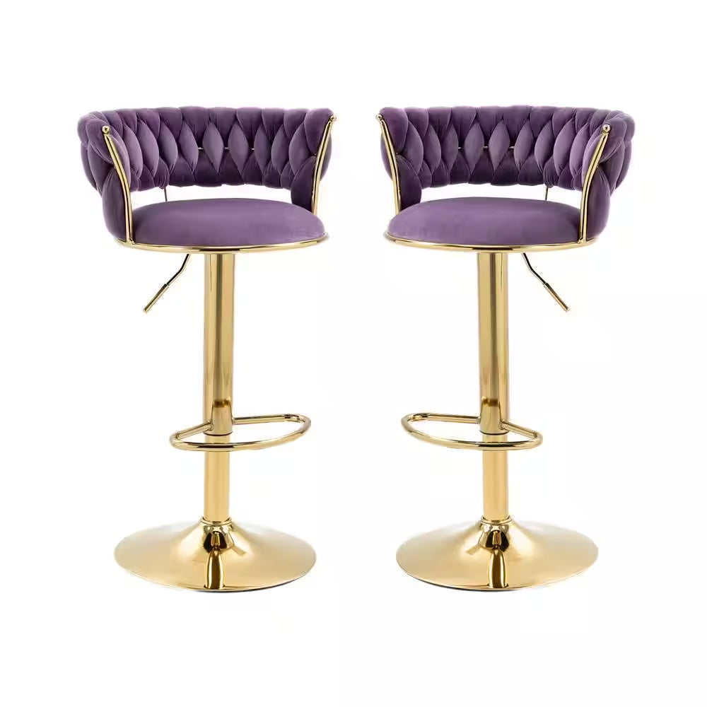 IRENE — Velvet Knot Back Swivel Bar Stools 2pc Set